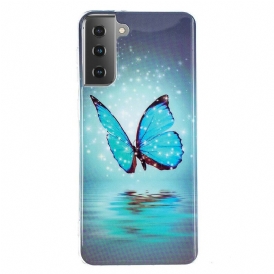 Skal För Samsung Galaxy S21 5G Fluorescerande Blå Fjäril