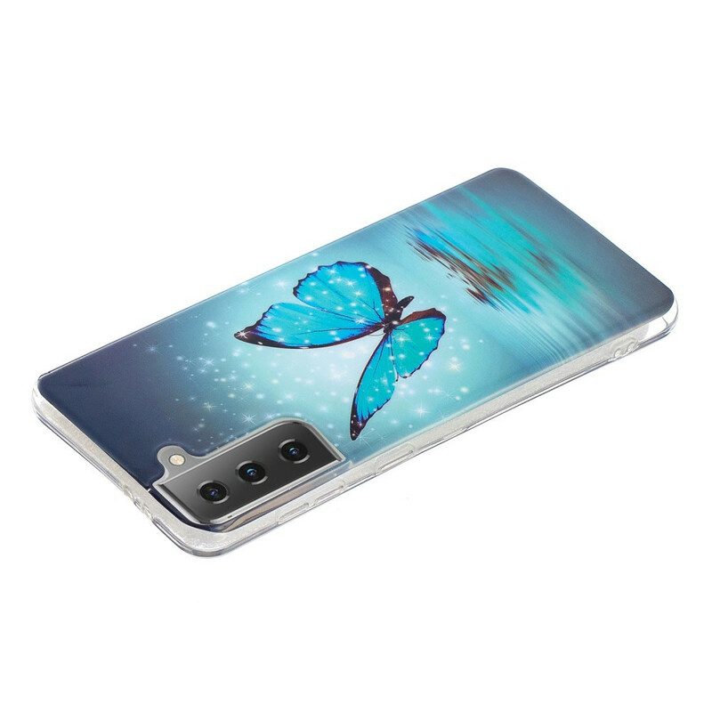 Skal För Samsung Galaxy S21 5G Fluorescerande Blå Fjäril