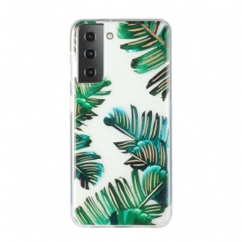 Skal För Samsung Galaxy S21 5G Transparenta Gröna Löv