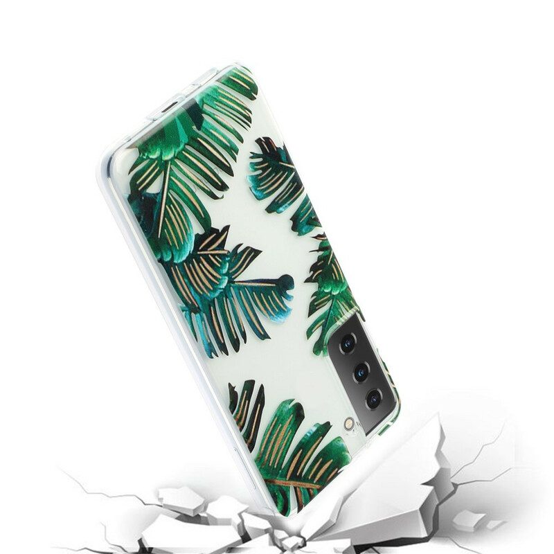 Skal För Samsung Galaxy S21 5G Transparenta Gröna Löv