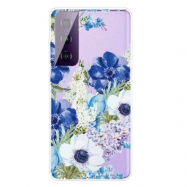 Skal För Samsung Galaxy S21 FE Akvarell Blå Blommor