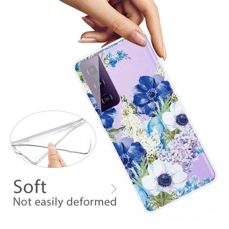 Skal För Samsung Galaxy S21 FE Akvarell Blå Blommor