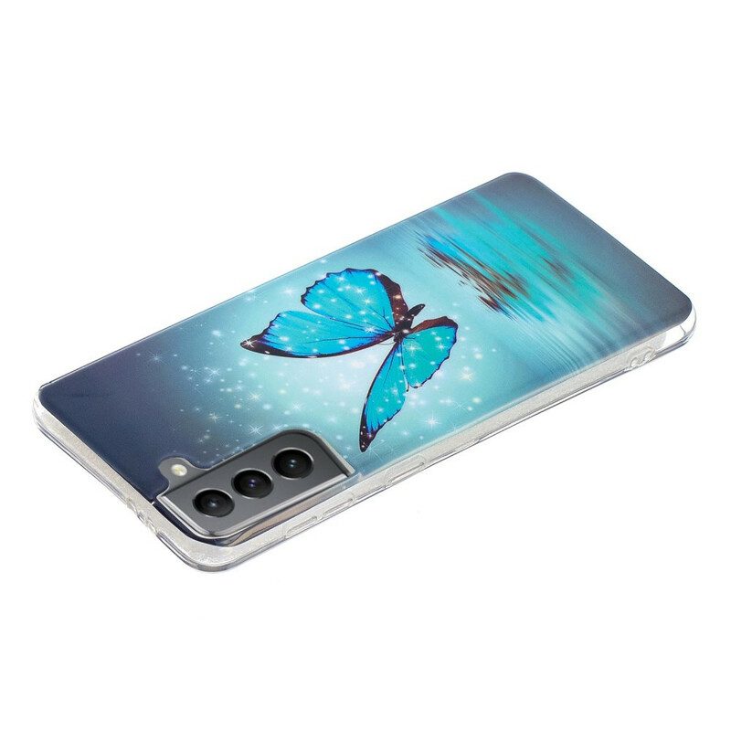 Skal För Samsung Galaxy S21 FE Fluorescerande Blå Fjäril