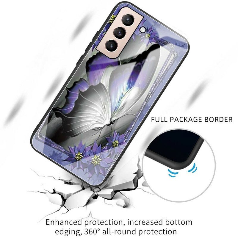 Skal För Samsung Galaxy S21 FE Lila Fjärilshärdat Glas