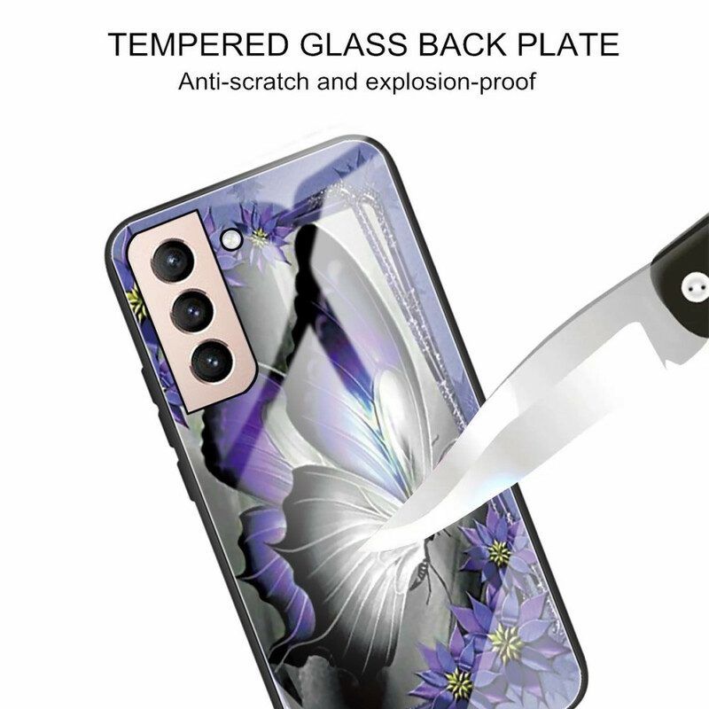 Skal För Samsung Galaxy S21 FE Lila Fjärilshärdat Glas