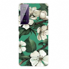 Skal För Samsung Galaxy S21 FE Målade Vita Blommor