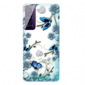 Skal För Samsung Galaxy S21 FE Retro Fjärilar Och Blommor