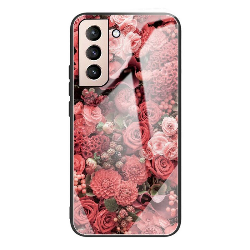 Skal För Samsung Galaxy S21 FE Rosa Blommor I Härdat Glas