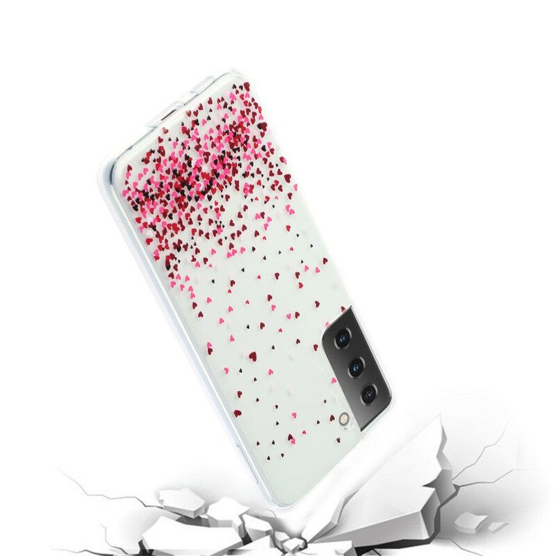 Skal För Samsung Galaxy S21 Plus 5G Transparenta Flera Röda Hjärtan