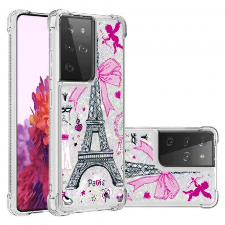 Skal För Samsung Galaxy S21 Ultra 5G Eiffeltornets Paljetter