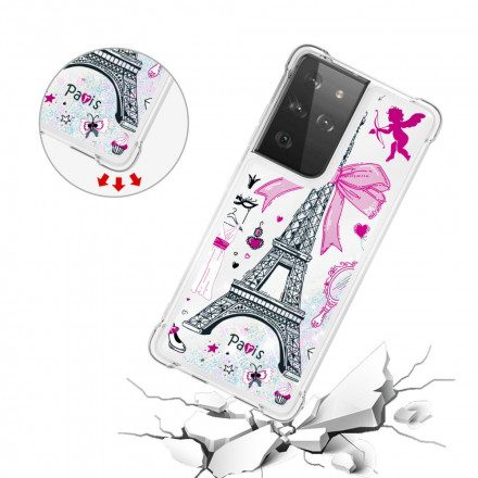 Skal För Samsung Galaxy S21 Ultra 5G Eiffeltornets Paljetter