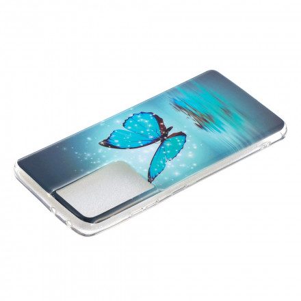 Skal För Samsung Galaxy S21 Ultra 5G Fluorescerande Blå Fjäril