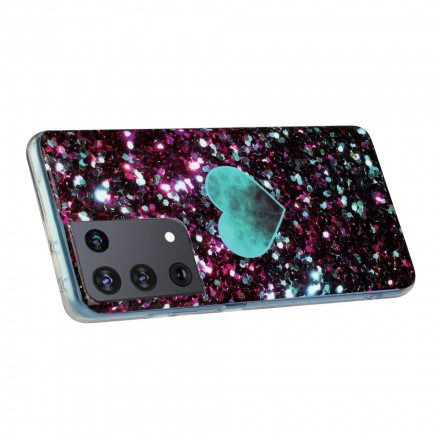 Skal För Samsung Galaxy S21 Ultra 5G Glittermarmorhjärta