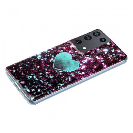 Skal För Samsung Galaxy S21 Ultra 5G Glittermarmorhjärta