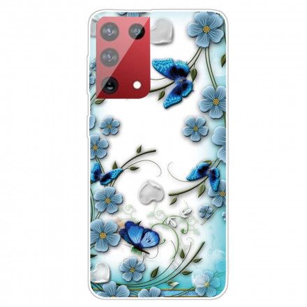 Skal För Samsung Galaxy S21 Ultra 5G Retro Fjärilar Och Blommor