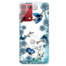 Skal För Samsung Galaxy S21 Ultra 5G Retro Fjärilar Och Blommor