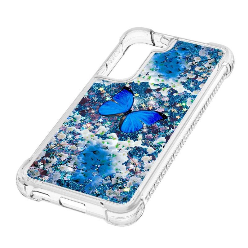 Skal För Samsung Galaxy S22 5G Blå Glitterfjärilar
