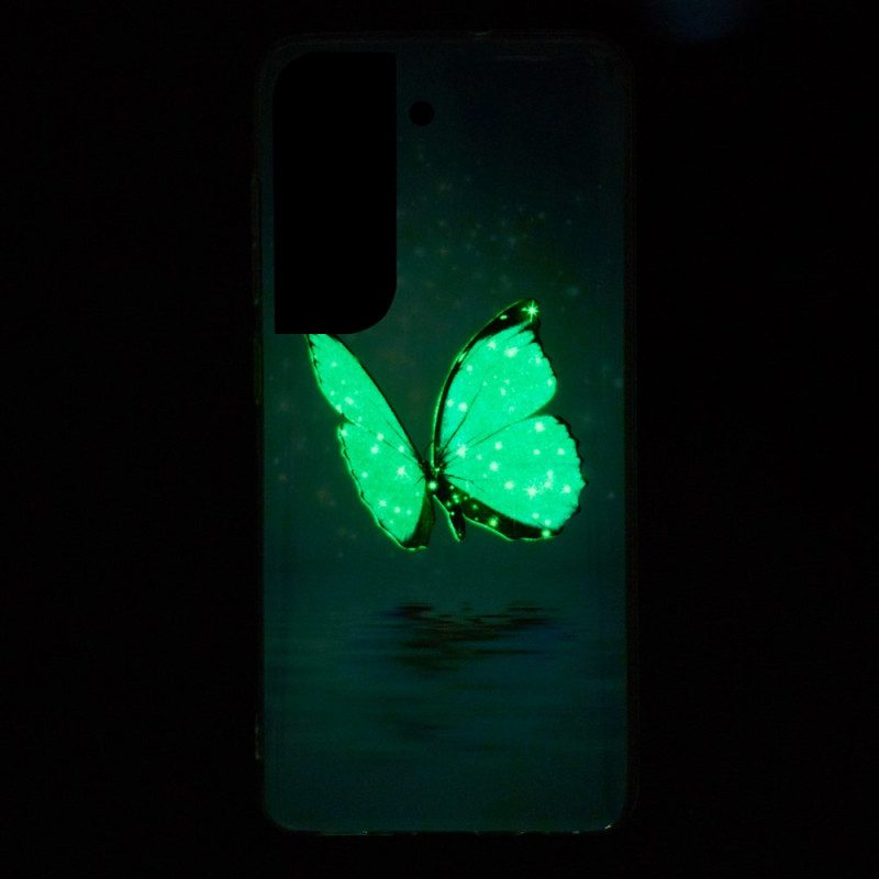 Skal För Samsung Galaxy S22 5G Fluorescerande Blå Fjärilar