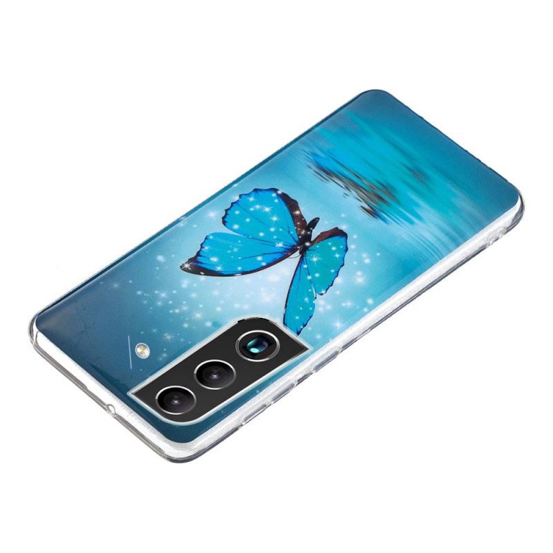 Skal För Samsung Galaxy S22 5G Fluorescerande Blå Fjärilar