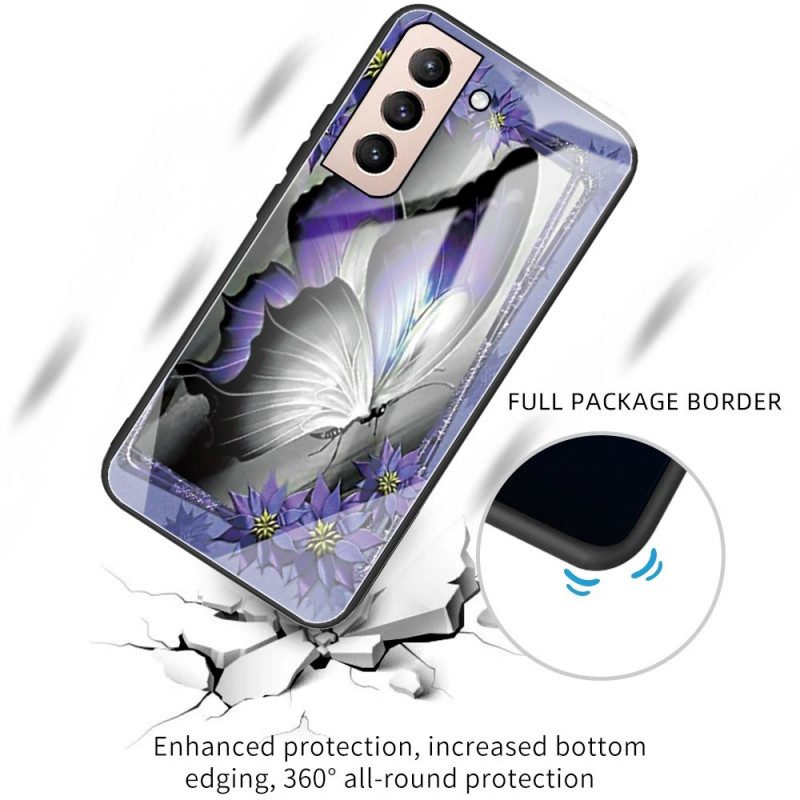 Skal För Samsung Galaxy S22 5G Lila Fjärilshärdat Glas