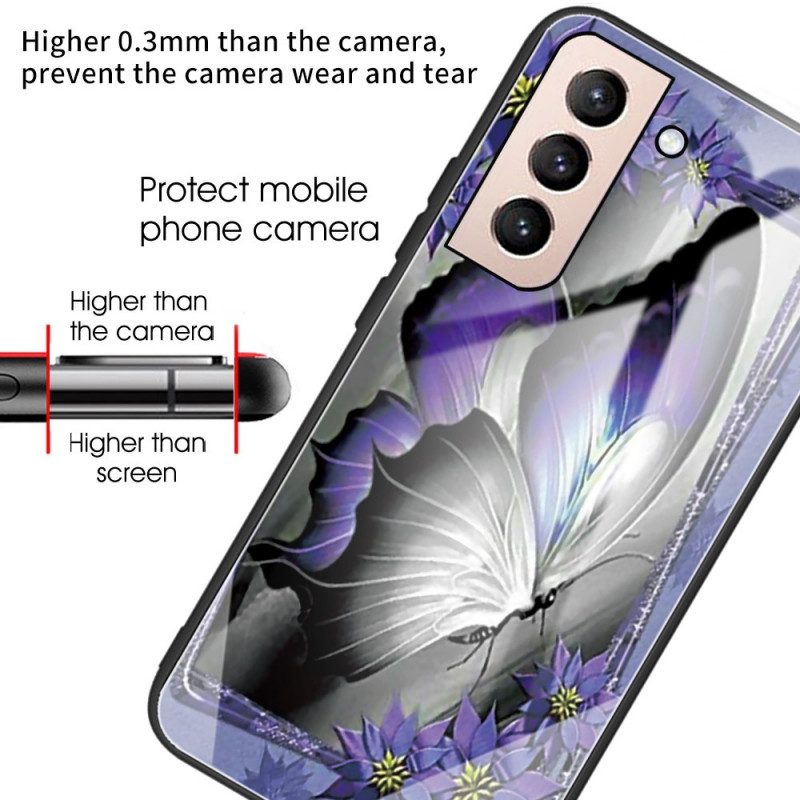 Skal För Samsung Galaxy S22 5G Lila Fjärilshärdat Glas