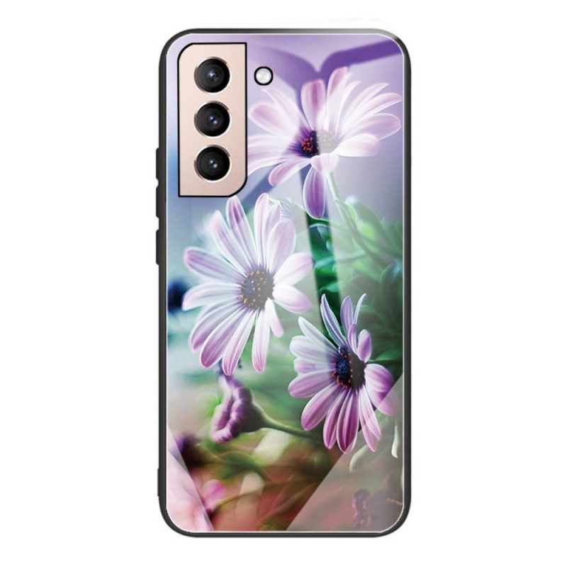 Skal För Samsung Galaxy S22 5G Realistiska Blommor Härdat Glas