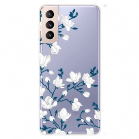 Skal För Samsung Galaxy S22 5G Transparenta Vita Blommor