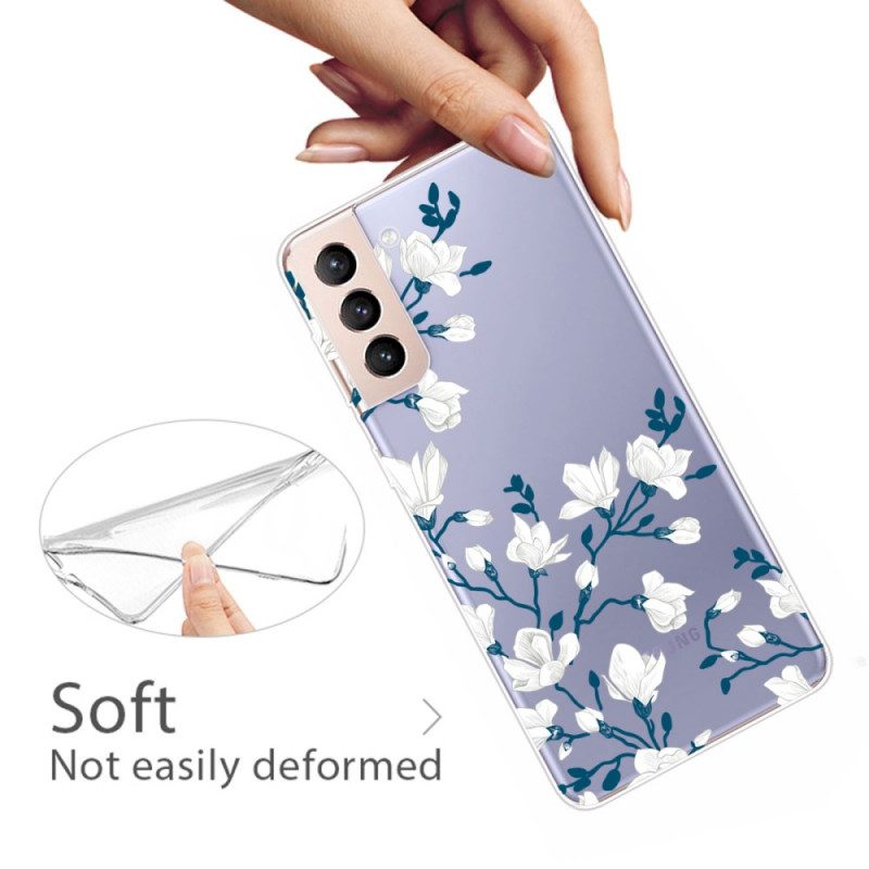 Skal För Samsung Galaxy S22 5G Transparenta Vita Blommor