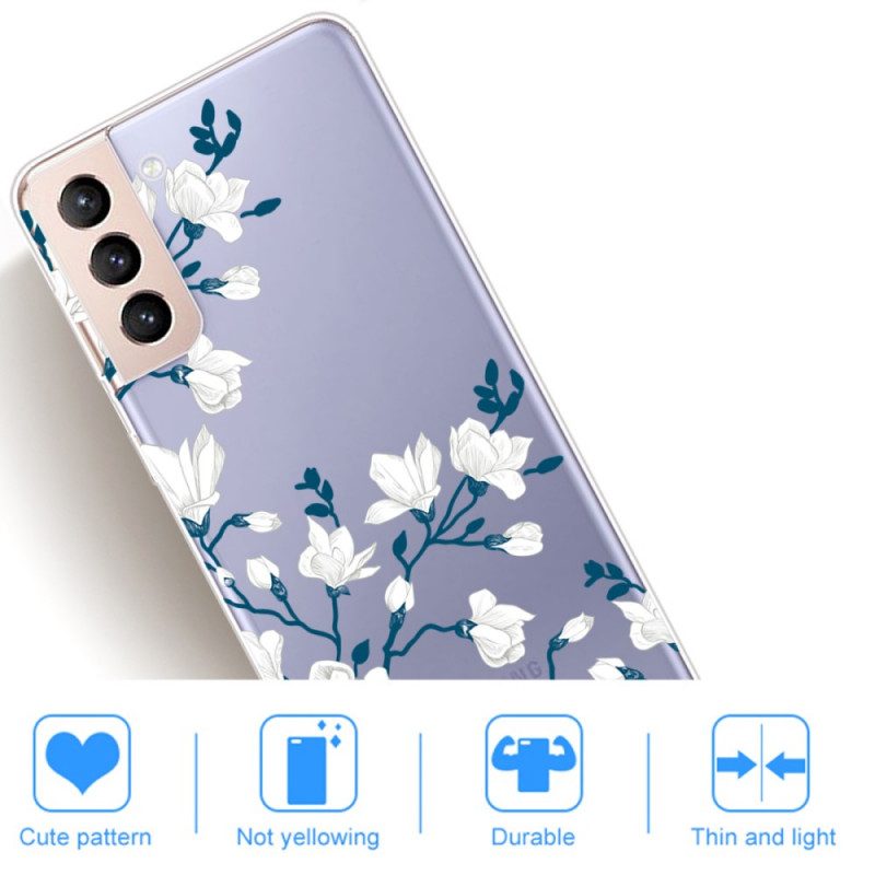 Skal För Samsung Galaxy S22 5G Transparenta Vita Blommor