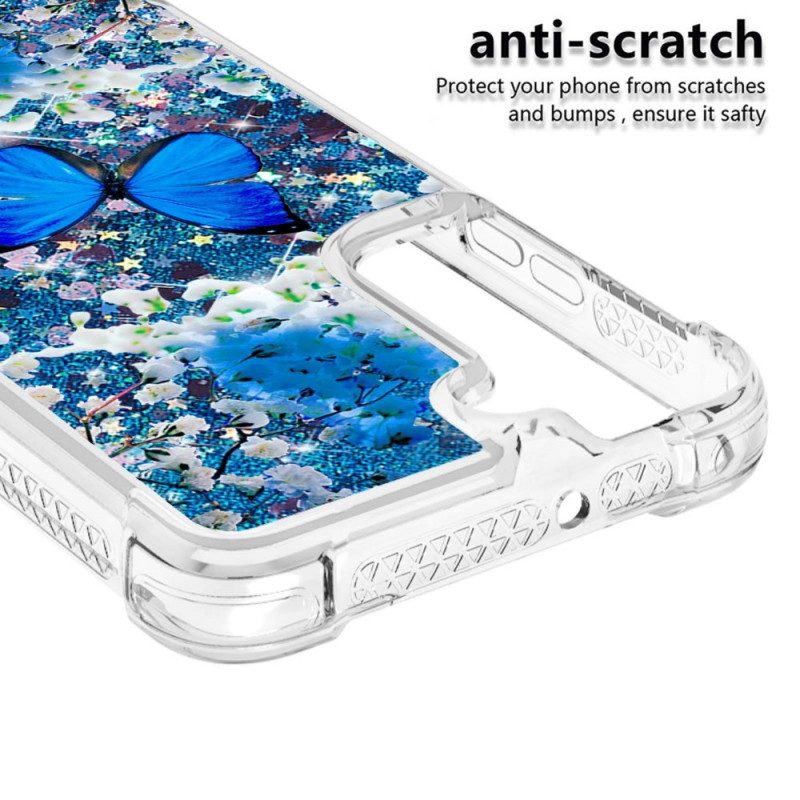Skal För Samsung Galaxy S22 Plus 5G Blå Glitterfjärilar