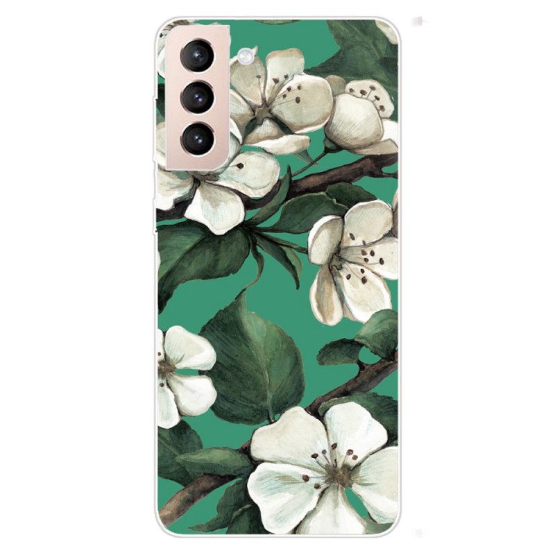 Skal För Samsung Galaxy S22 Plus 5G Målade Vita Blommor