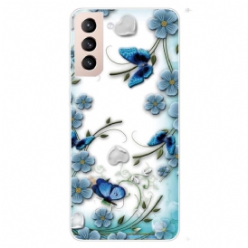 Skal För Samsung Galaxy S22 Plus 5G Retro Fjärilar Och Blommor