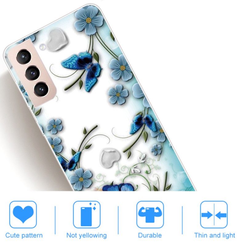 Skal För Samsung Galaxy S22 Plus 5G Retro Fjärilar Och Blommor
