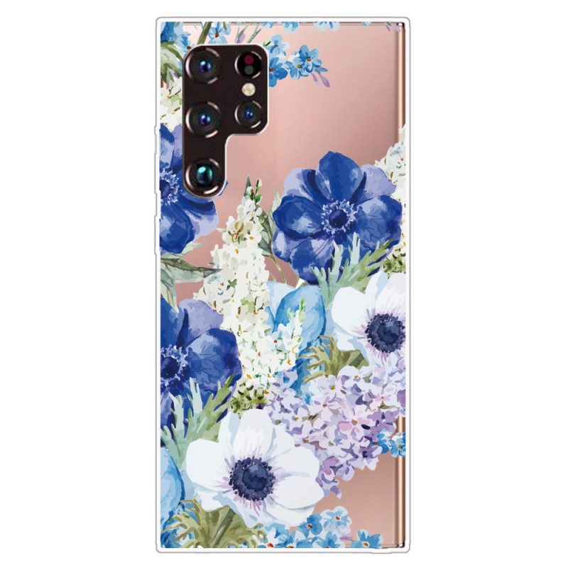 Skal För Samsung Galaxy S22 Ultra 5G Akvarell Blå Blommor