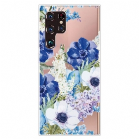 Skal För Samsung Galaxy S22 Ultra 5G Akvarell Blå Blommor