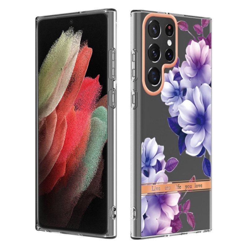 Skal För Samsung Galaxy S22 Ultra 5G Blommor Lev Det Liv Du Älskar