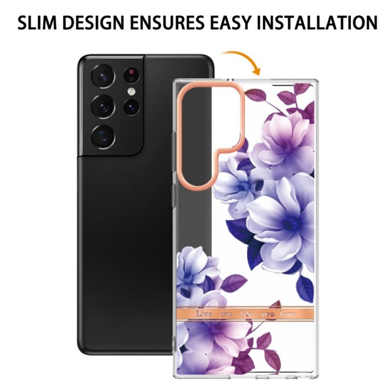 Skal För Samsung Galaxy S22 Ultra 5G Blommor Lev Det Liv Du Älskar