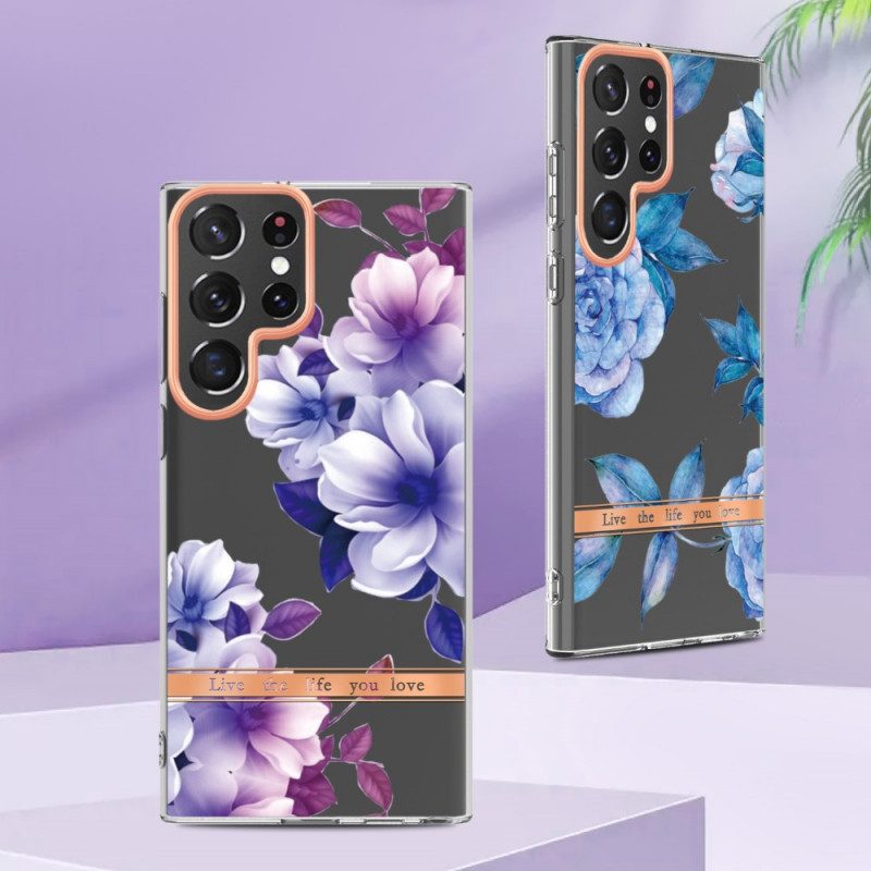 Skal För Samsung Galaxy S22 Ultra 5G Blommor Lev Det Liv Du Älskar