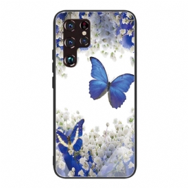 Skal För Samsung Galaxy S22 Ultra 5G Fjärilar I Härdat Glas