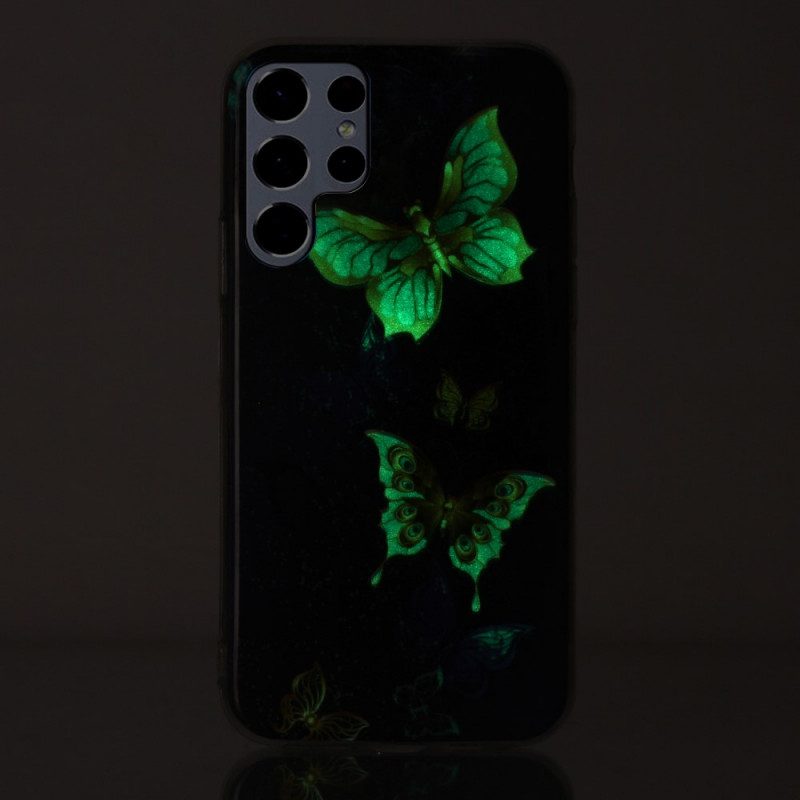 Skal För Samsung Galaxy S22 Ultra 5G Fluorescerande Fjärilar