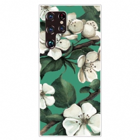 Skal För Samsung Galaxy S22 Ultra 5G Målade Vita Blommor