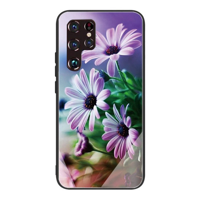 Skal För Samsung Galaxy S22 Ultra 5G Realistiska Blommor I Härdat Glas