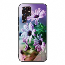 Skal För Samsung Galaxy S22 Ultra 5G Realistiska Blommor I Härdat Glas