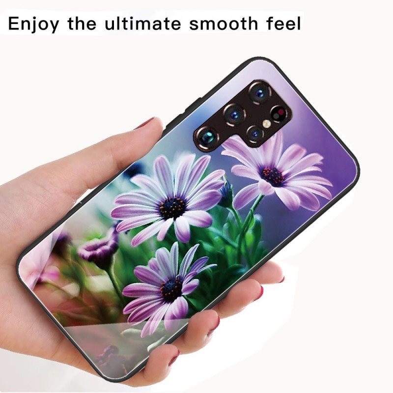 Skal För Samsung Galaxy S22 Ultra 5G Realistiska Blommor I Härdat Glas