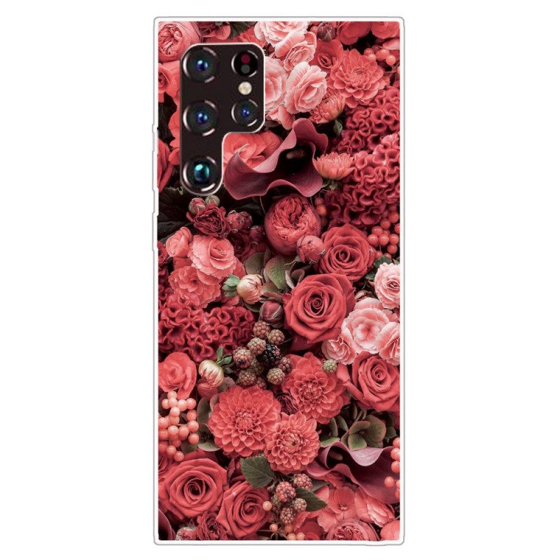 Skal För Samsung Galaxy S22 Ultra 5G Rosa Blommor