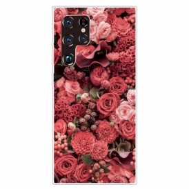 Skal För Samsung Galaxy S22 Ultra 5G Rosa Blommor