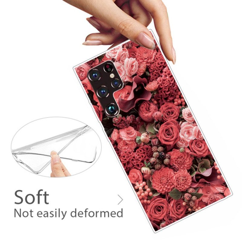 Skal För Samsung Galaxy S22 Ultra 5G Rosa Blommor