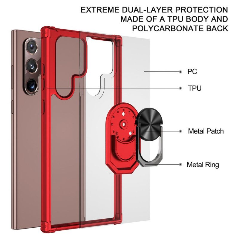 Skal För Samsung Galaxy S22 Ultra 5G Transparent Med Ring-support