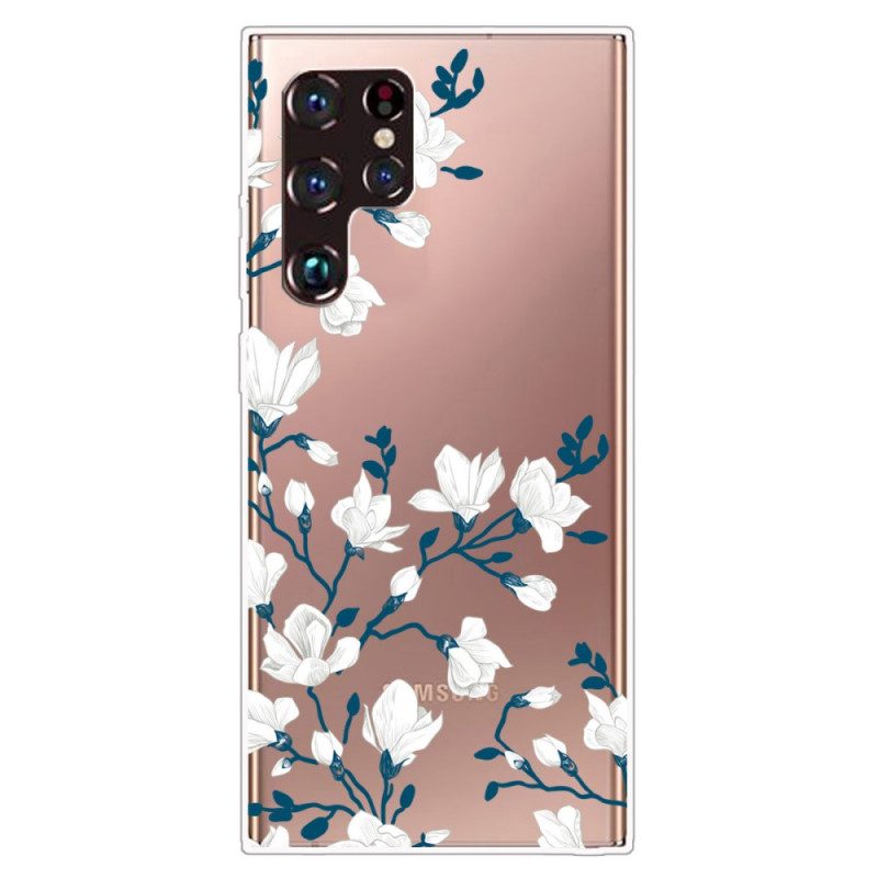 Skal För Samsung Galaxy S22 Ultra 5G Transparenta Vita Blommor