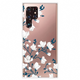 Skal För Samsung Galaxy S22 Ultra 5G Transparenta Vita Blommor